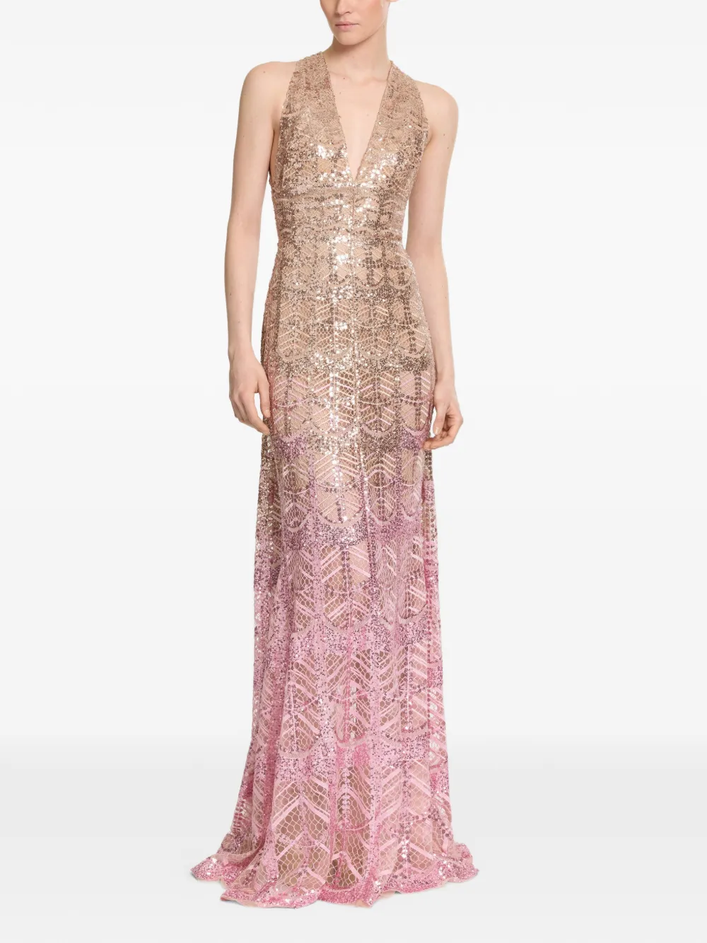 Elie Saab Tulen maxi-jurk verfraaid met pailletten Beige