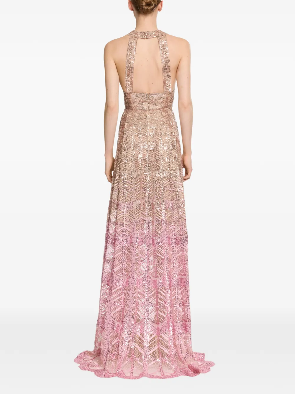 Elie Saab Tulen maxi-jurk verfraaid met pailletten Beige