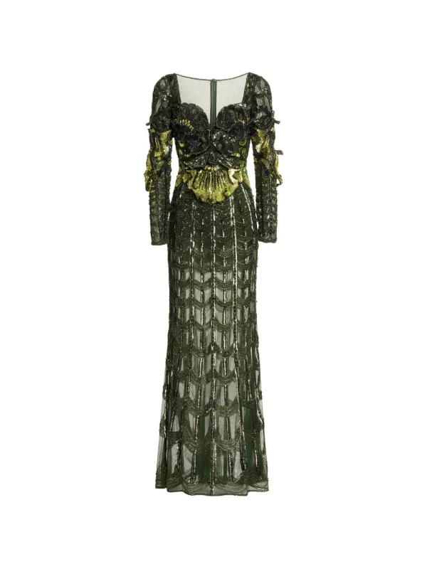 elie saab green lace dress Elie Saab sweethheart-neck Maxi Dress | Green