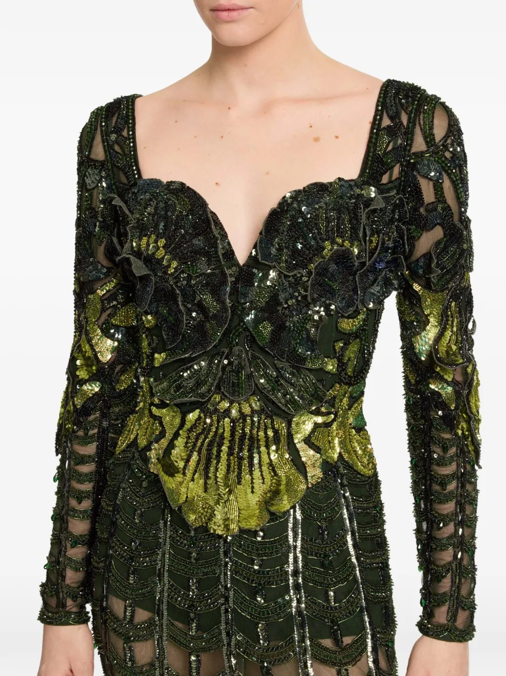 Elie Saab Maxi-jurk met hartvormige hals Groen