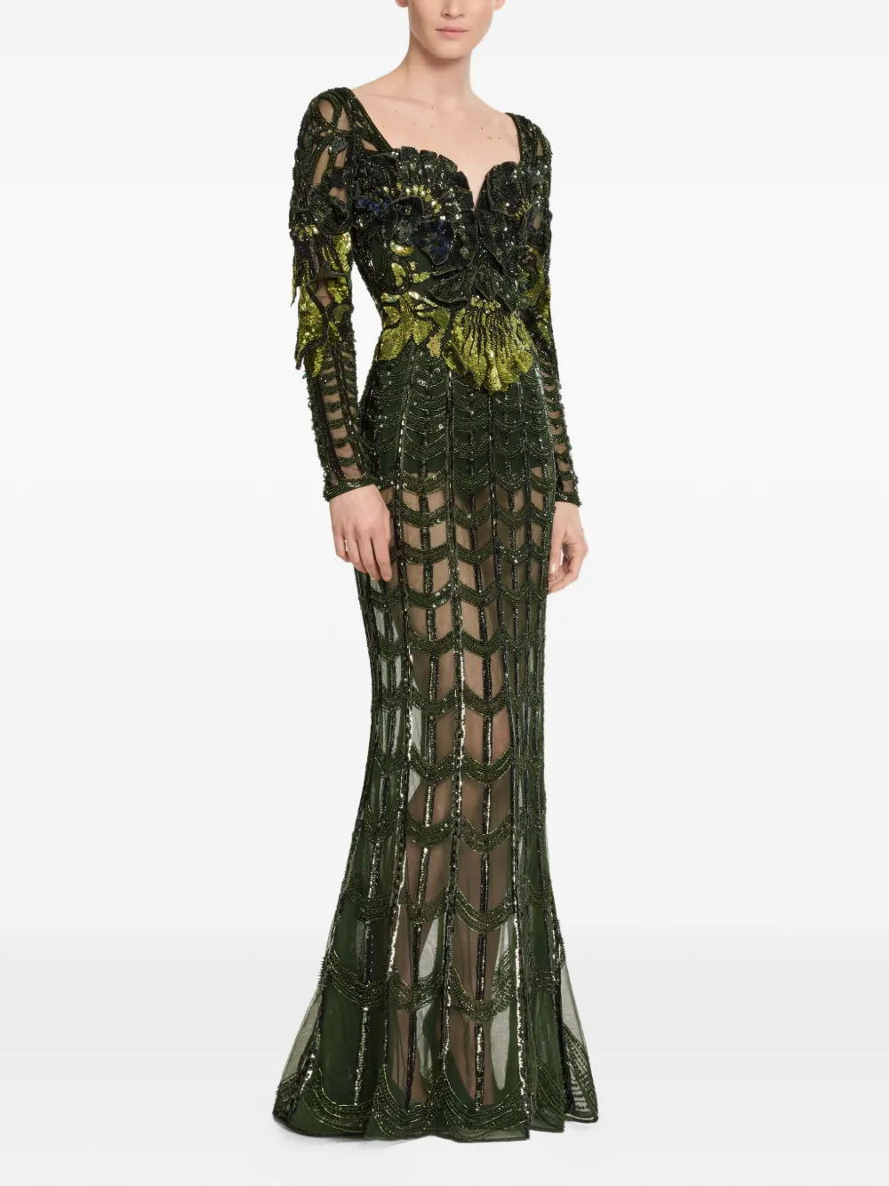 Elie Saab Maxi-jurk met hartvormige hals Groen