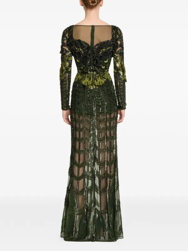 elie saab green sequin dress Elie Saab bead-embellished Maxi Dress | Green