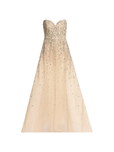 Elie Saab vestido largo con diseño fruncido y apliques