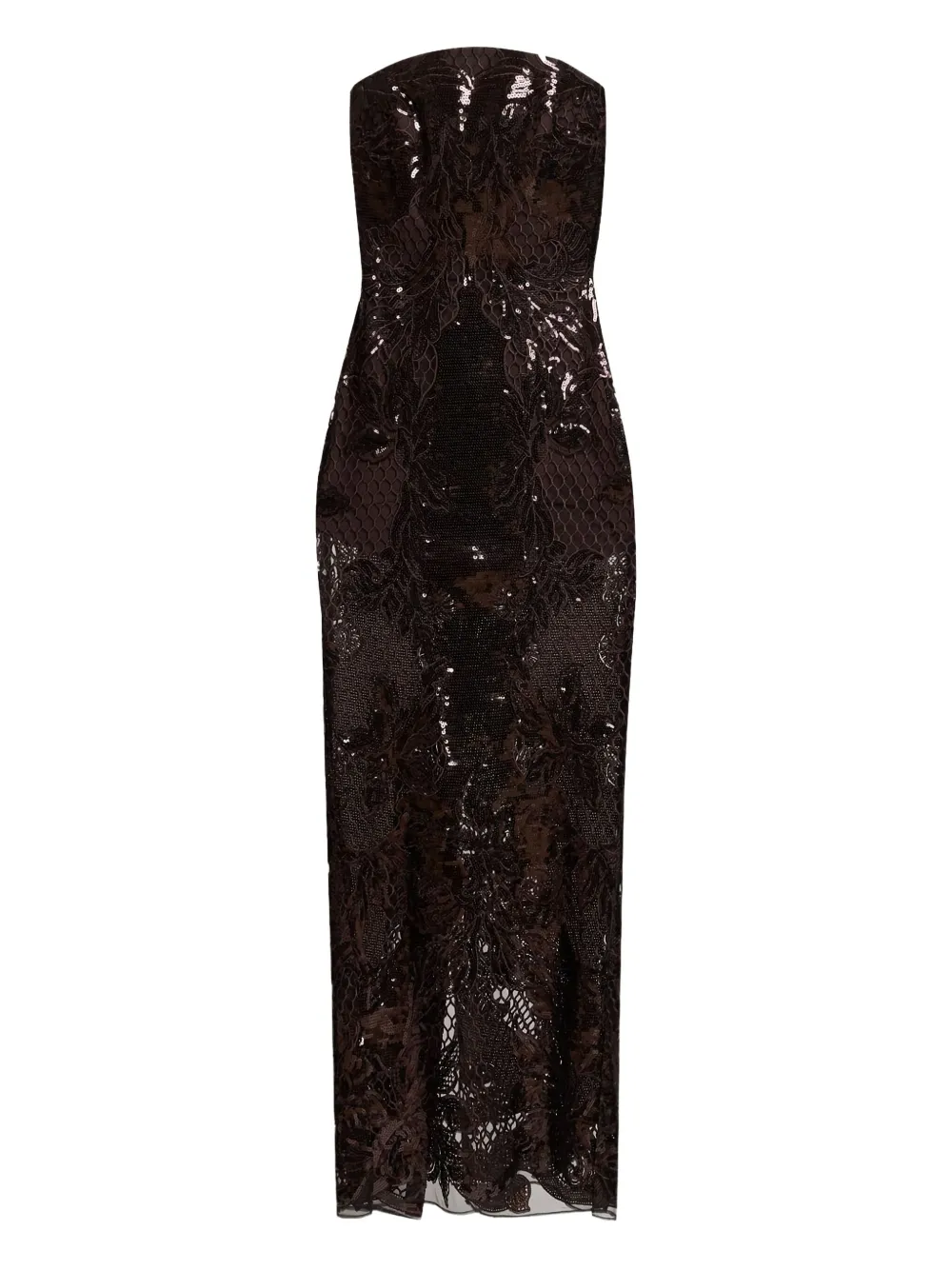 Elie Saab Abito lungo con dettaglio in pizzo - CHOCOLATE BROWN
