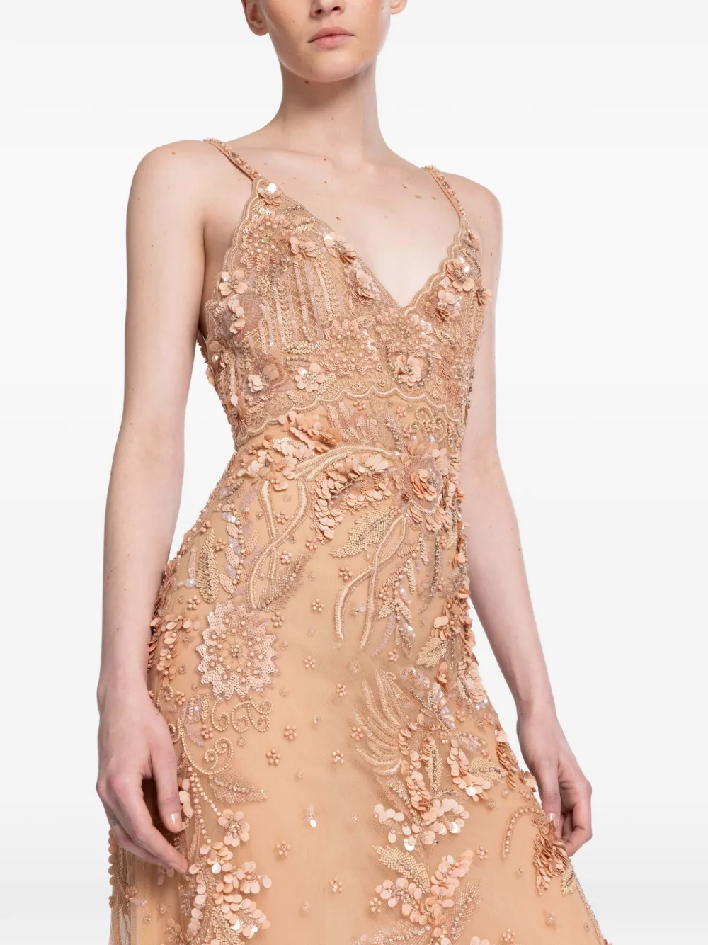 Elie Saab Maxi-jurk met geborduurde kralen Beige
