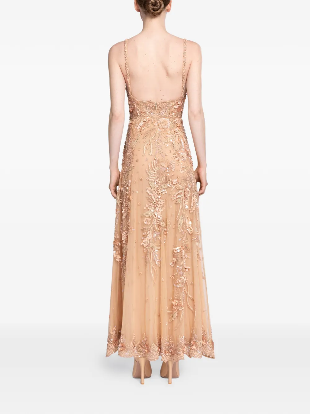 Elie Saab Maxi-jurk met geborduurde kralen Beige