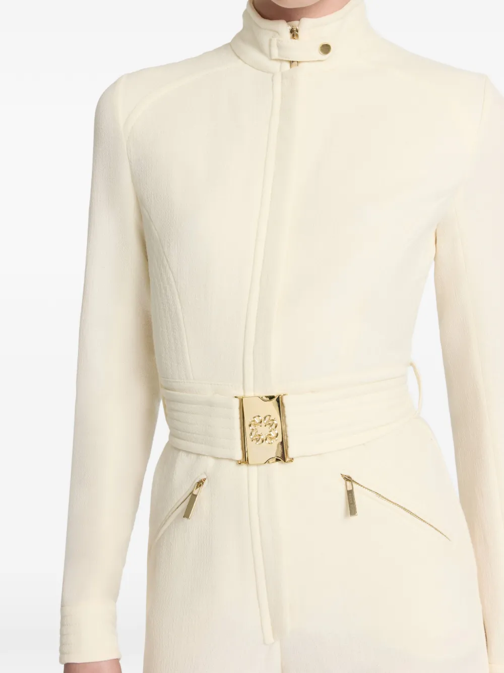 Elie Saab Jumpsuit met col en ceintuur Beige