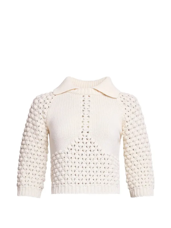 Elie Saab Polo-collar Sweater in Neutrals