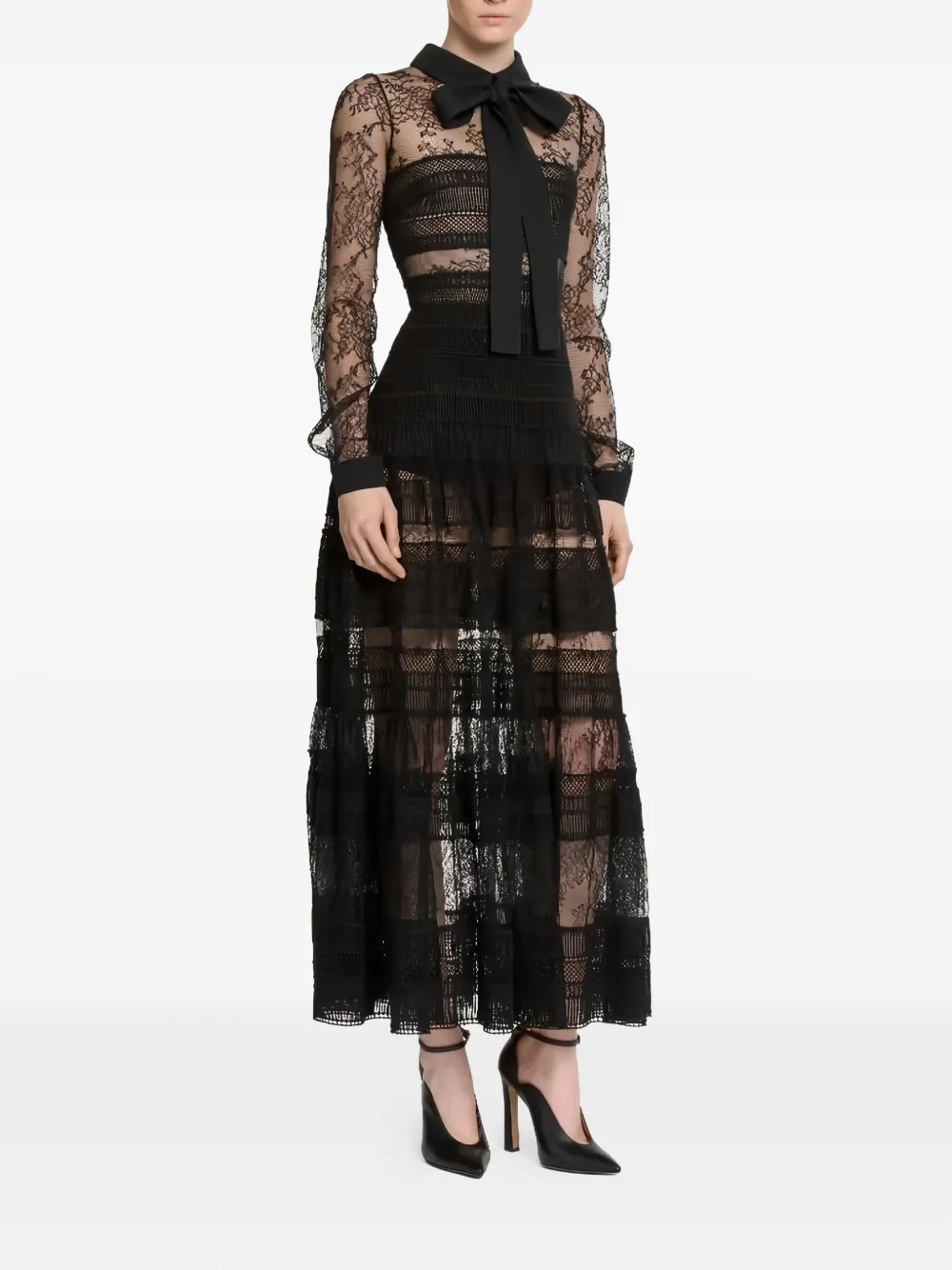 Elie Saab Midi-jurk met kanten strik - BLACK