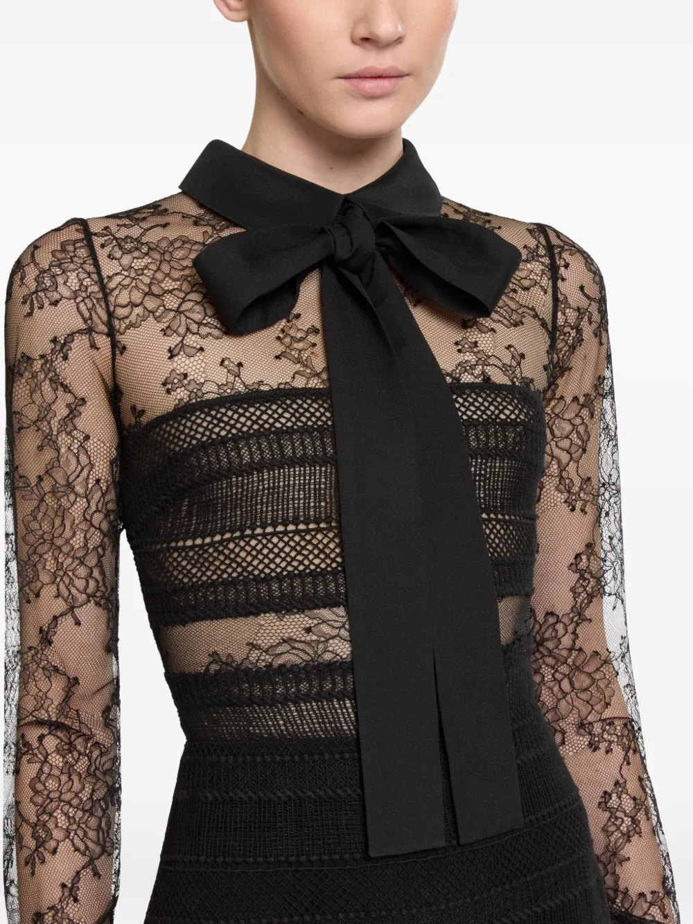 Elie Saab Midi-jurk met kanten strik Zwart