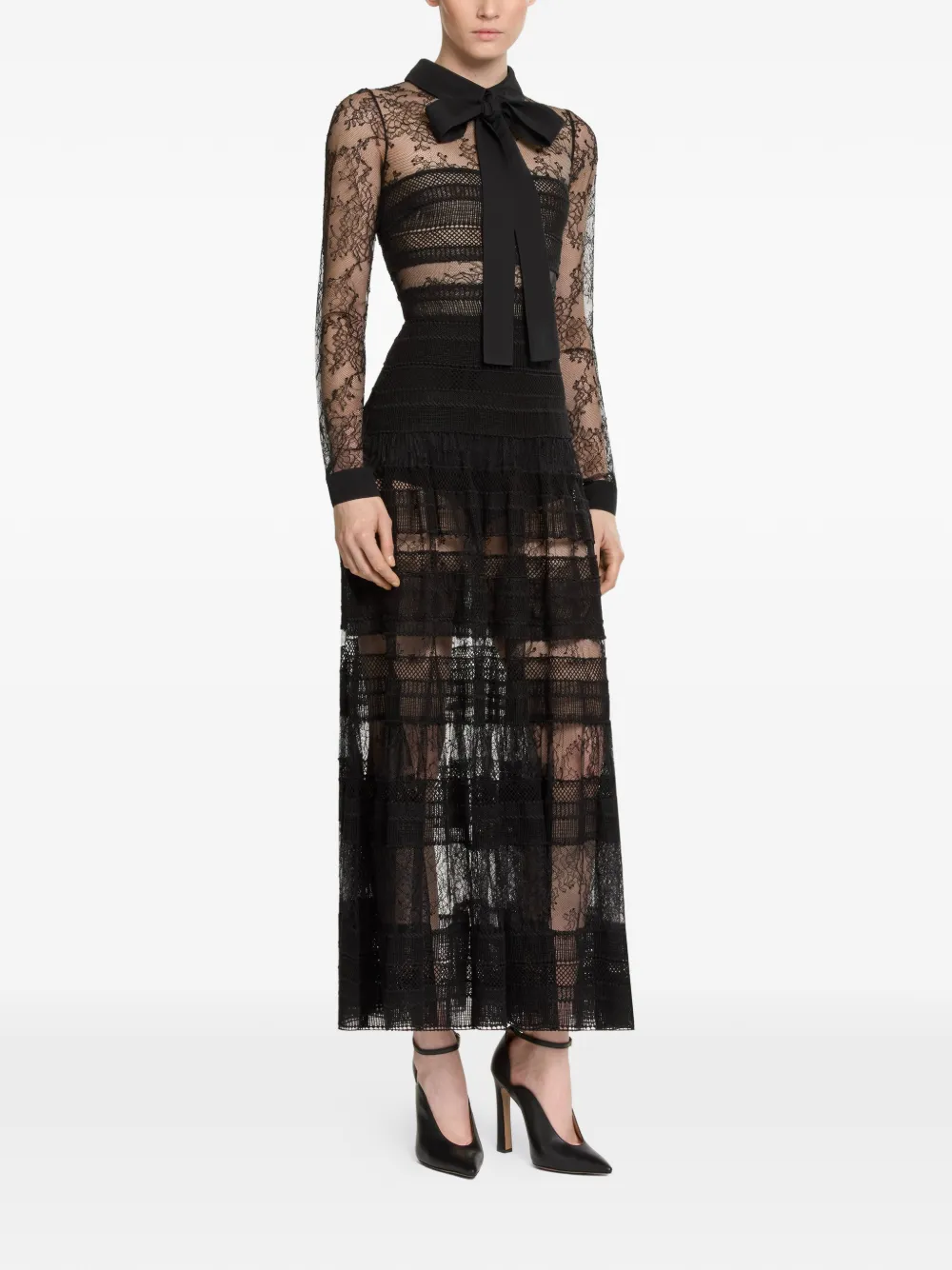 Elie Saab Midi-jurk met kanten strik Zwart