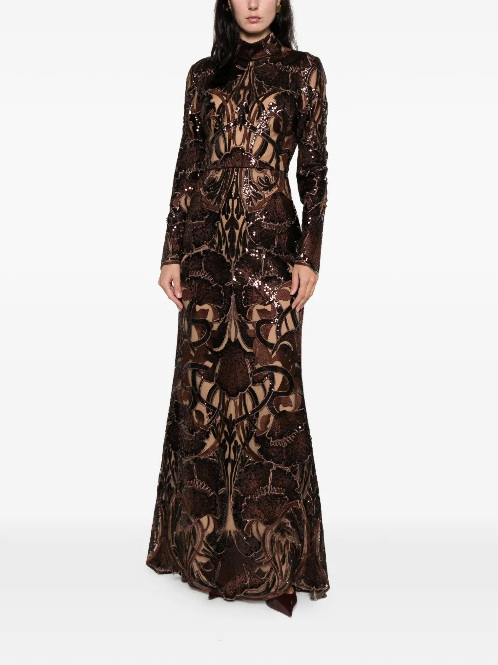 Elie Saab Jurk met pailletten - CHOCOLATE BROWN
