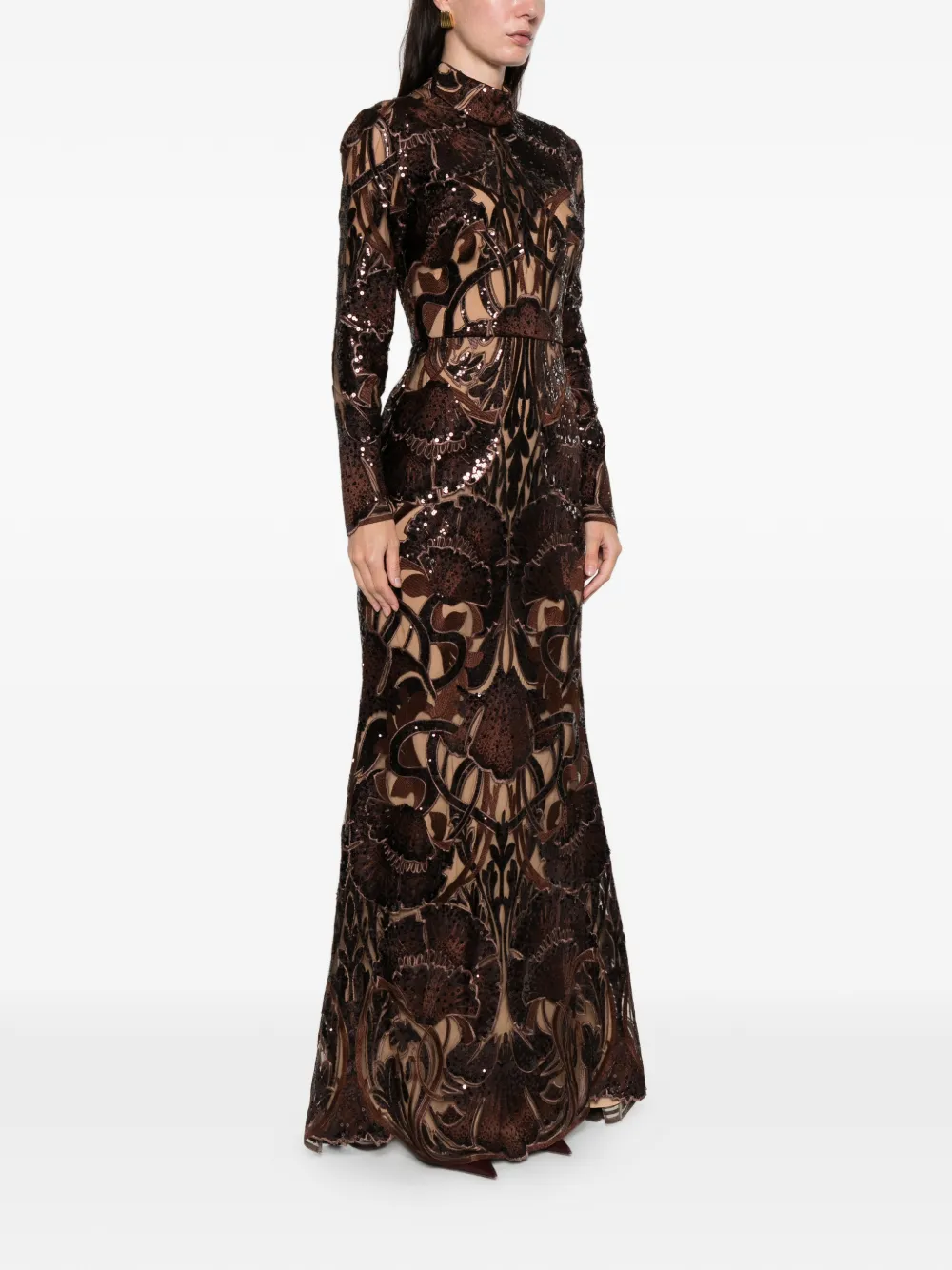 Elie Saab Jurk met pailletten CHOCOLATE BROWN