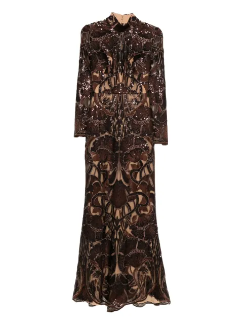 Elie Saab sequin-embellished long-sleeve maxi dress