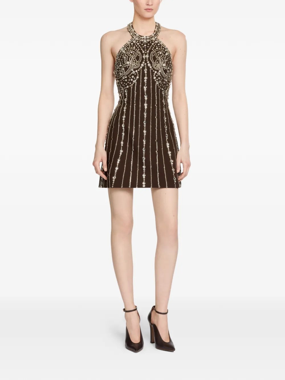 Elie Saab Mini-jurk verfraaid met studs Bruin
