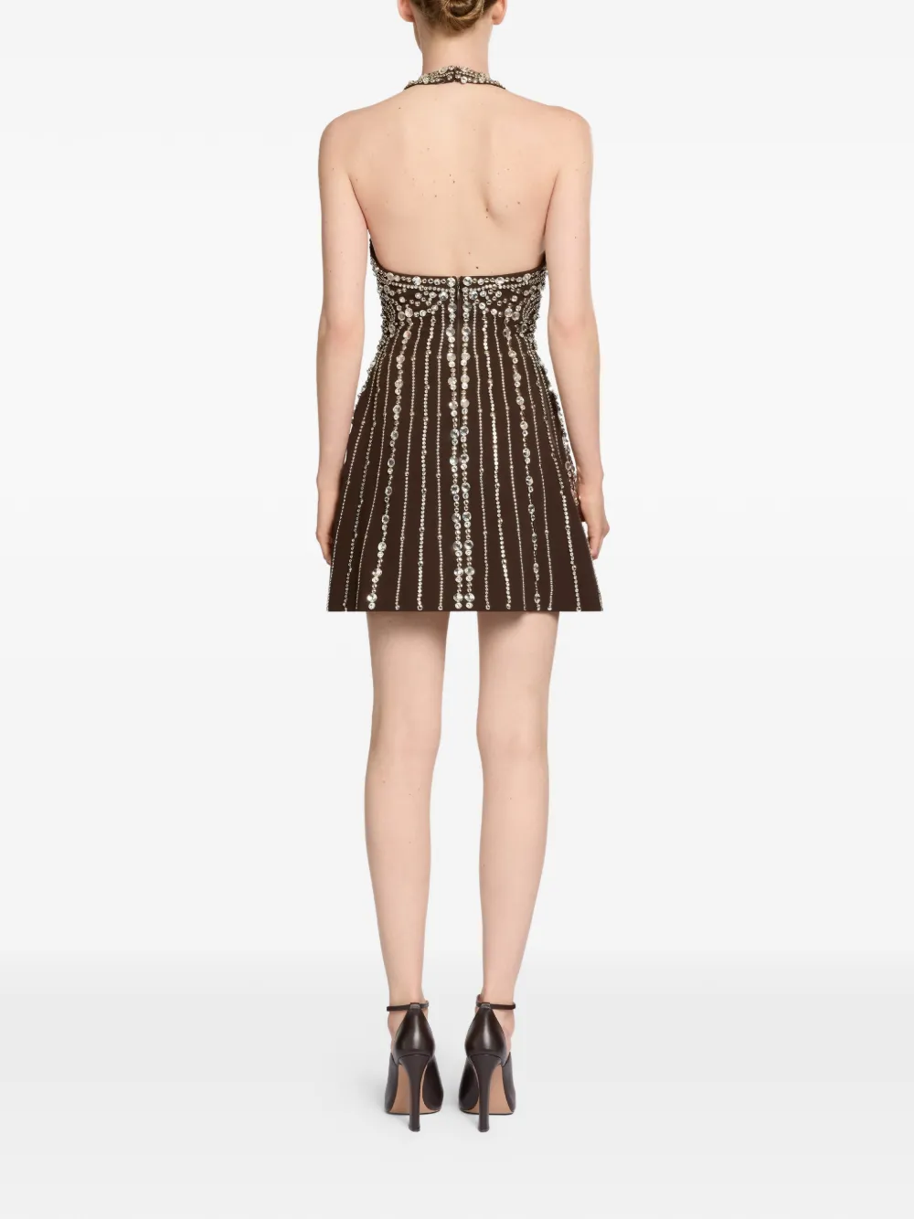 Elie Saab Mini-jurk verfraaid met studs Bruin