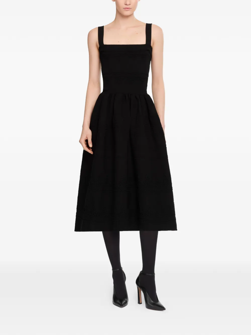 Elie Saab Midi-jurk met vierkante hals Zwart