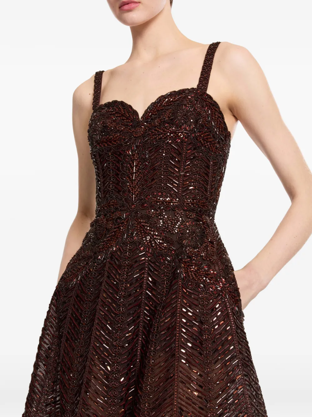 Elie Saab Midi-jurk met geborduurde kralen Bruin