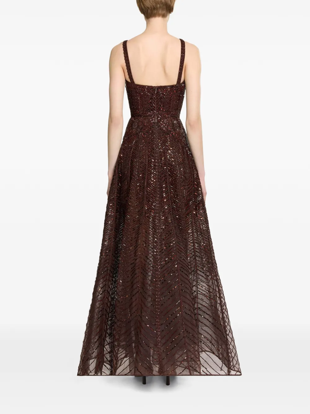 Elie Saab Midi-jurk met geborduurde kralen Bruin