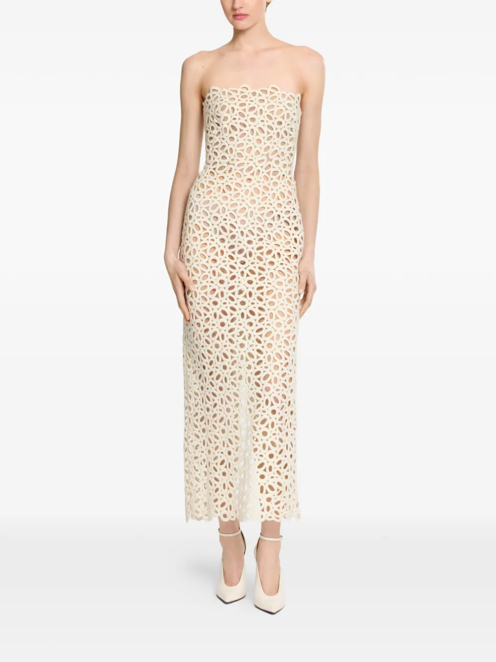 Elie Saab Strapless midi-jurk Beige