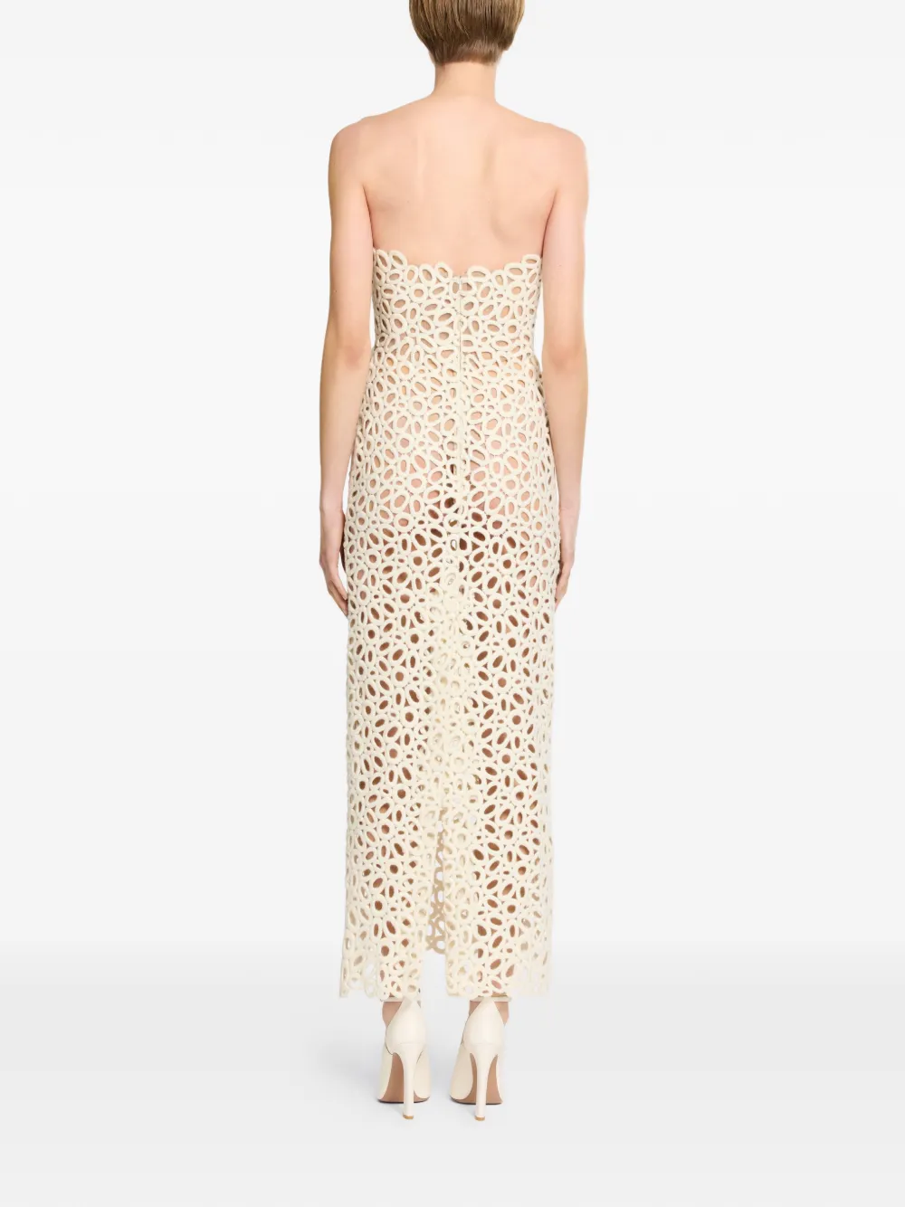 Elie Saab Strapless midi-jurk Beige