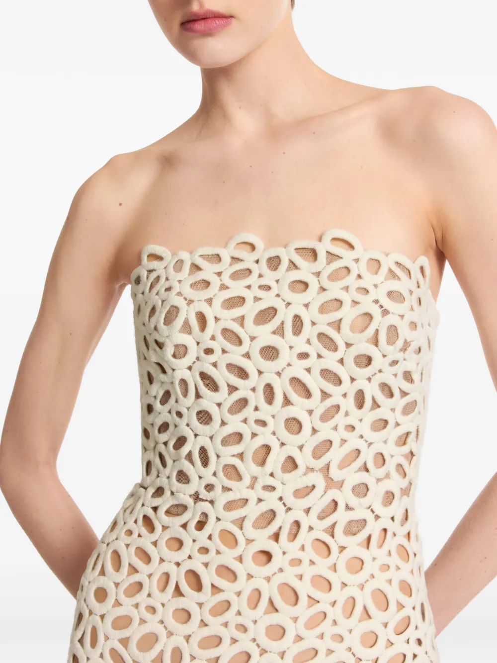 Elie Saab Strapless midi-jurk Beige