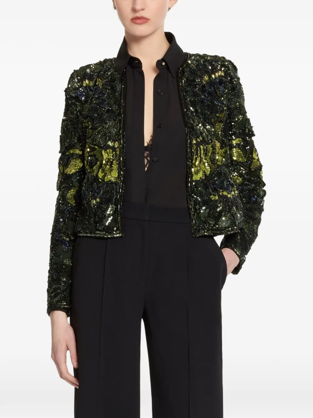 Elie Saab Jack met geborduurde kralen Groen