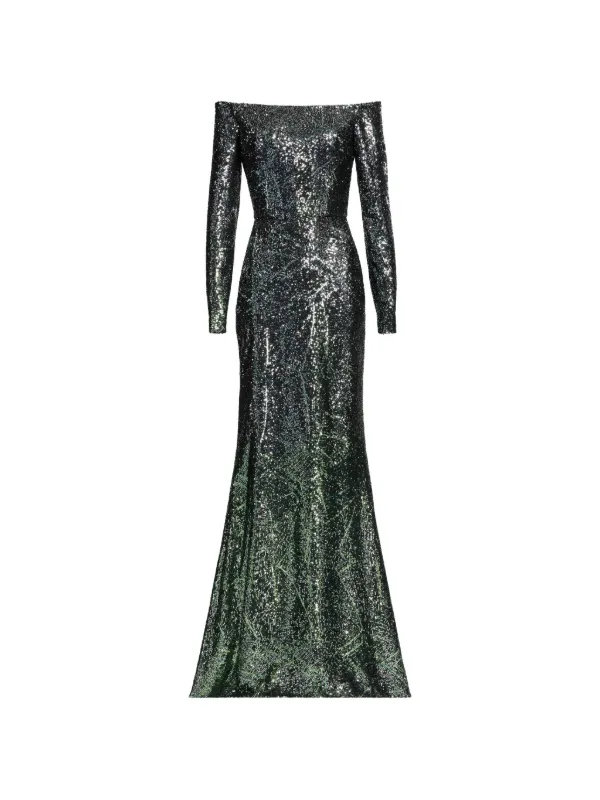 elie saab black sequin dress Elie Saab Sequin Embroidered Tulle Gown in Black