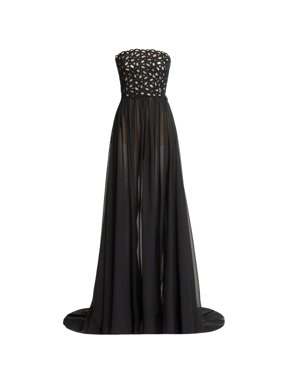 Elie Saab Abito lungo in seta senza spalline - Nero