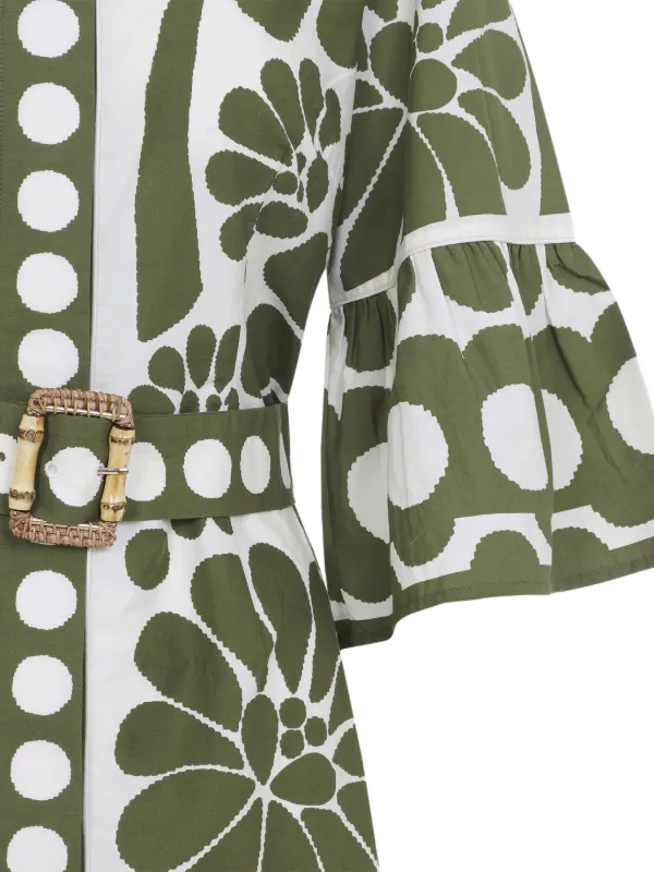 FARM Rio Green Palermo Belted Dress | Green | FARFETCH JO