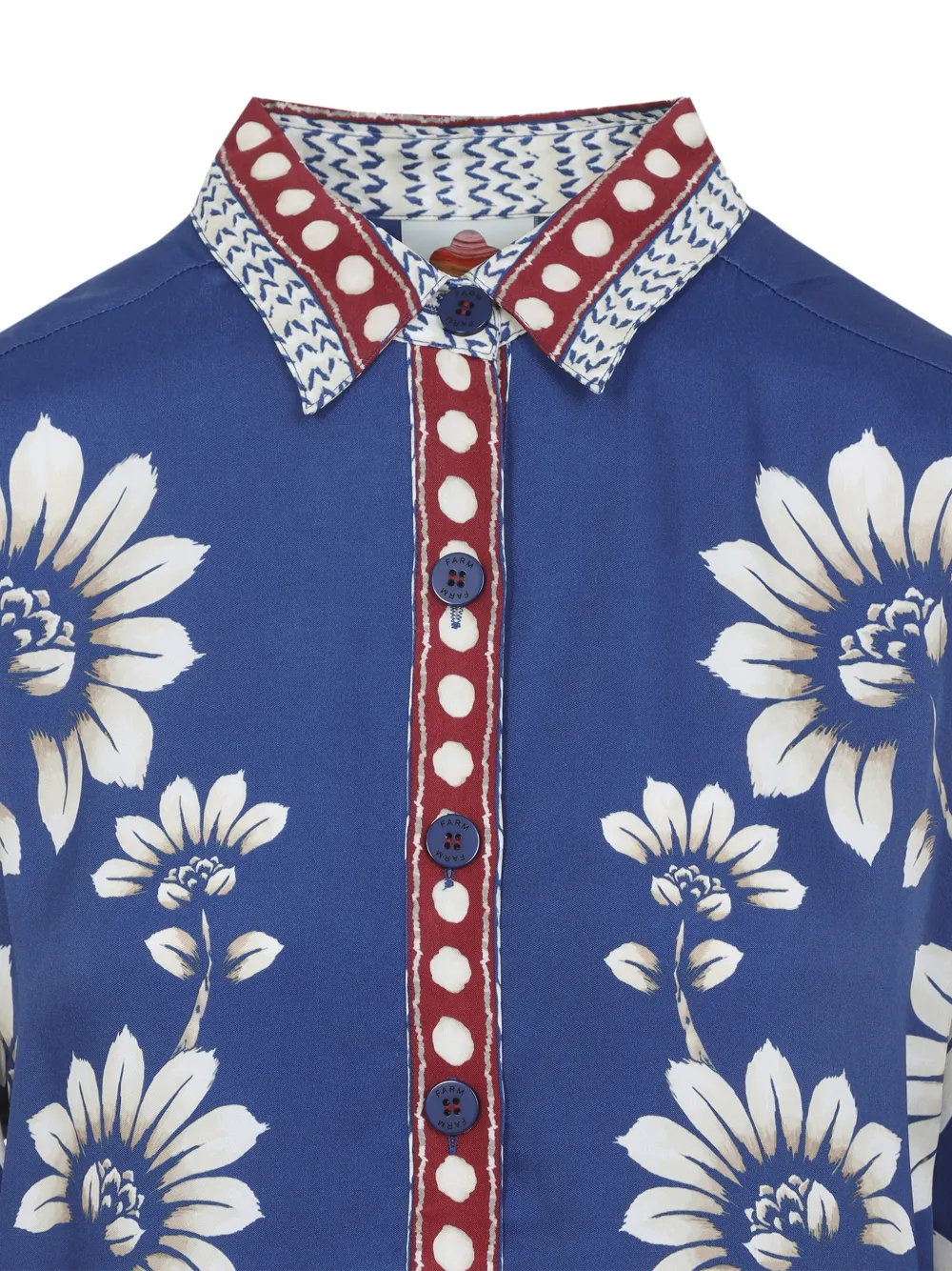  Farm Rio Floral Palm Button-down Top - Blue 