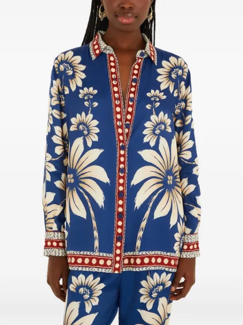 FARM Rio top con botones y palmeras estampadas