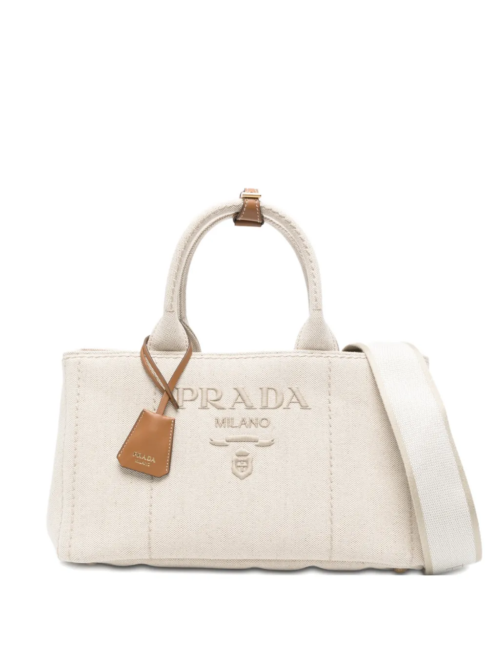 Prada embossed-logo shoulder bag - Toni neutri