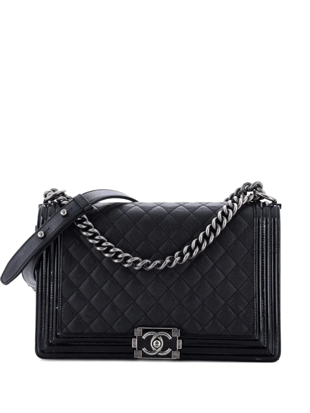 CHANEL Pre-Owned Boy Flap Bag Quilted Goatskin with Patent New Medium shoulder bag - Nero