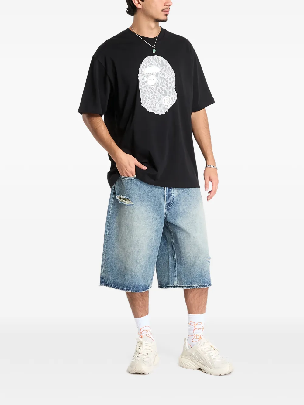 A BATHING APE ape head-print T-shirt - Zwart