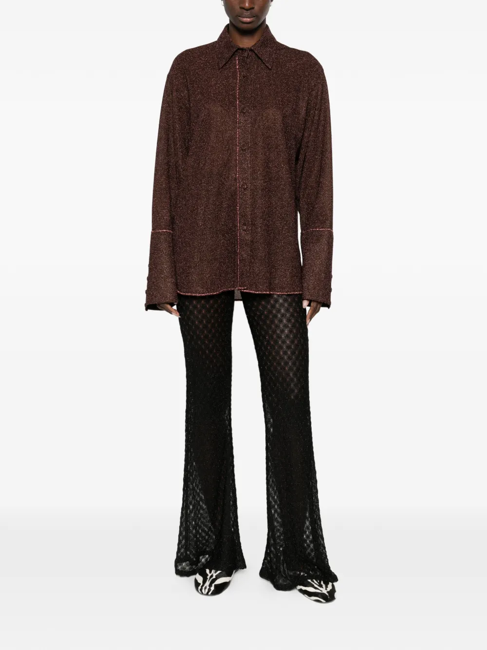 Os&eacute;ree Lumi&egrave;re button trim shirt - Bruin