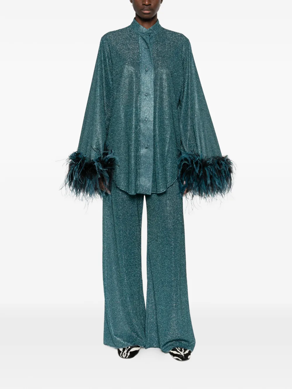 Os&eacute;ree Lumiere PLumage feather-trim shirt - Groen