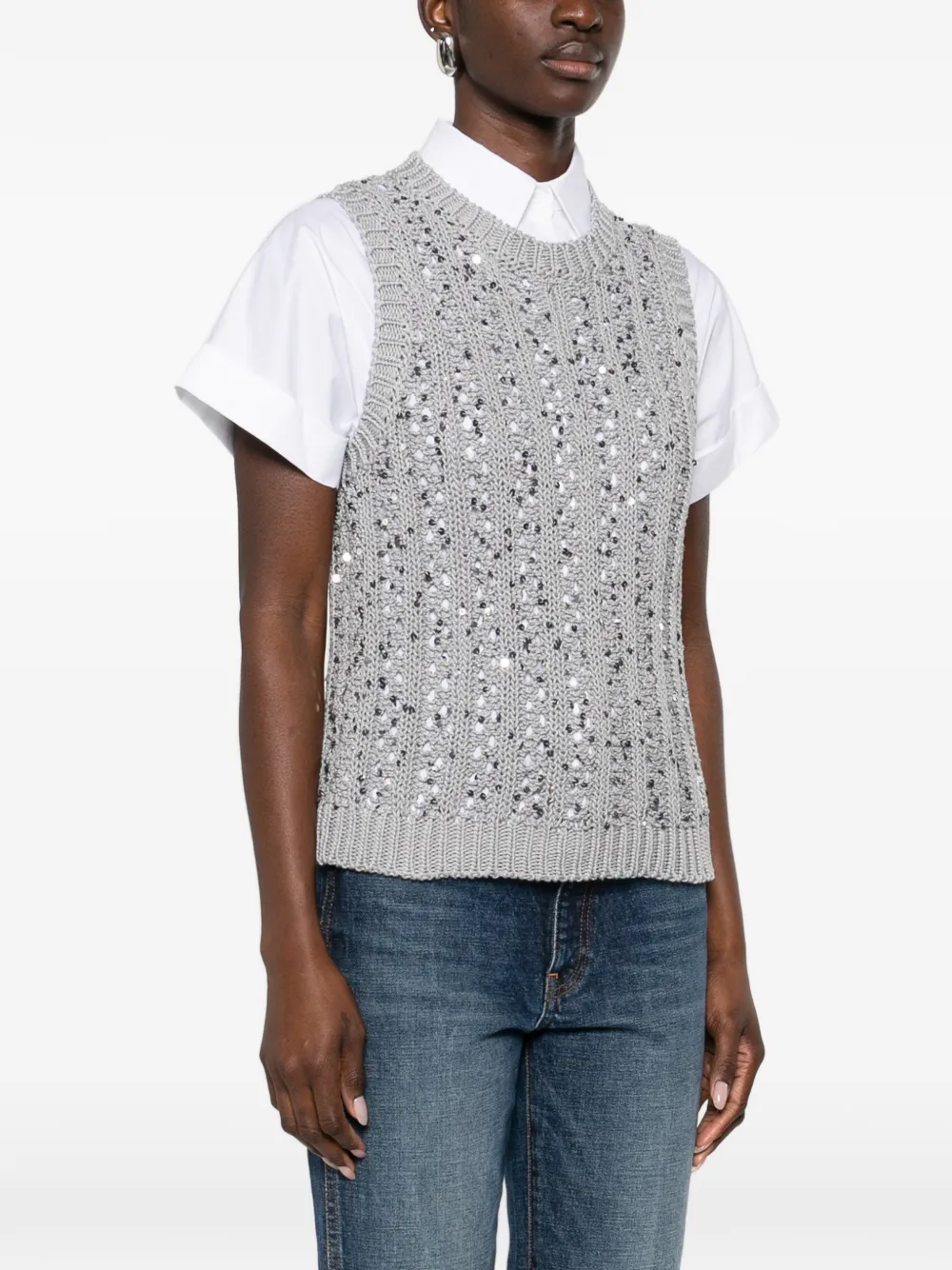  Peserico Pull Orné De Sequins - Gris 