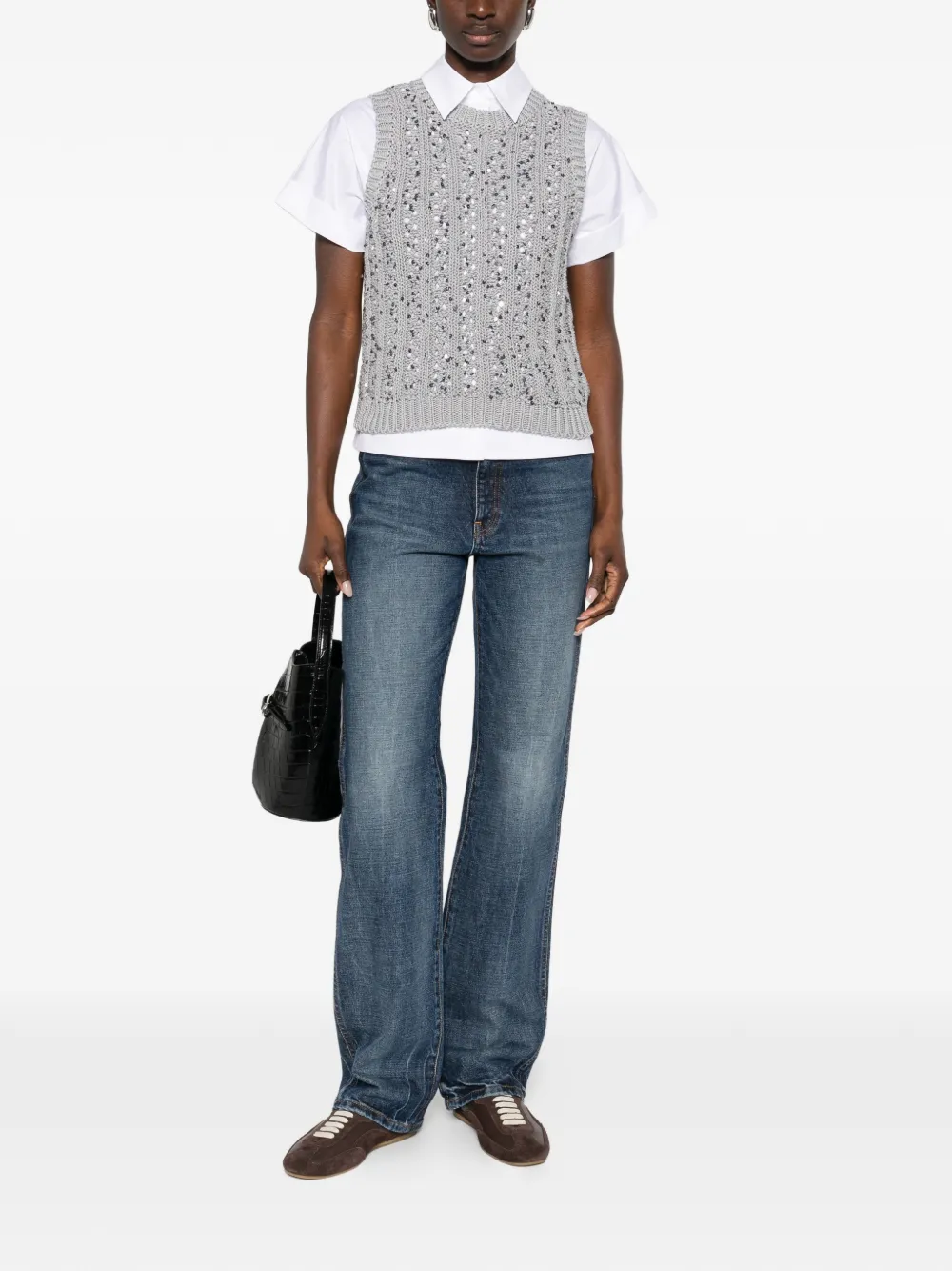  Peserico Pull Orné De Sequins - Gris 