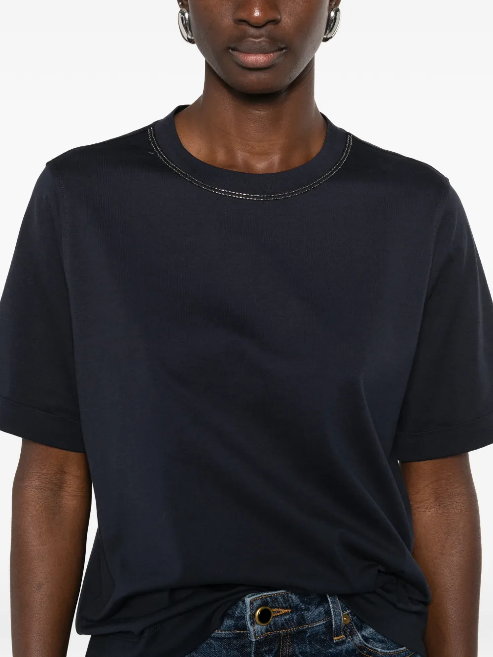 Brunello Cucinelli Verfraaid T-shirt met ronde hals Zwart