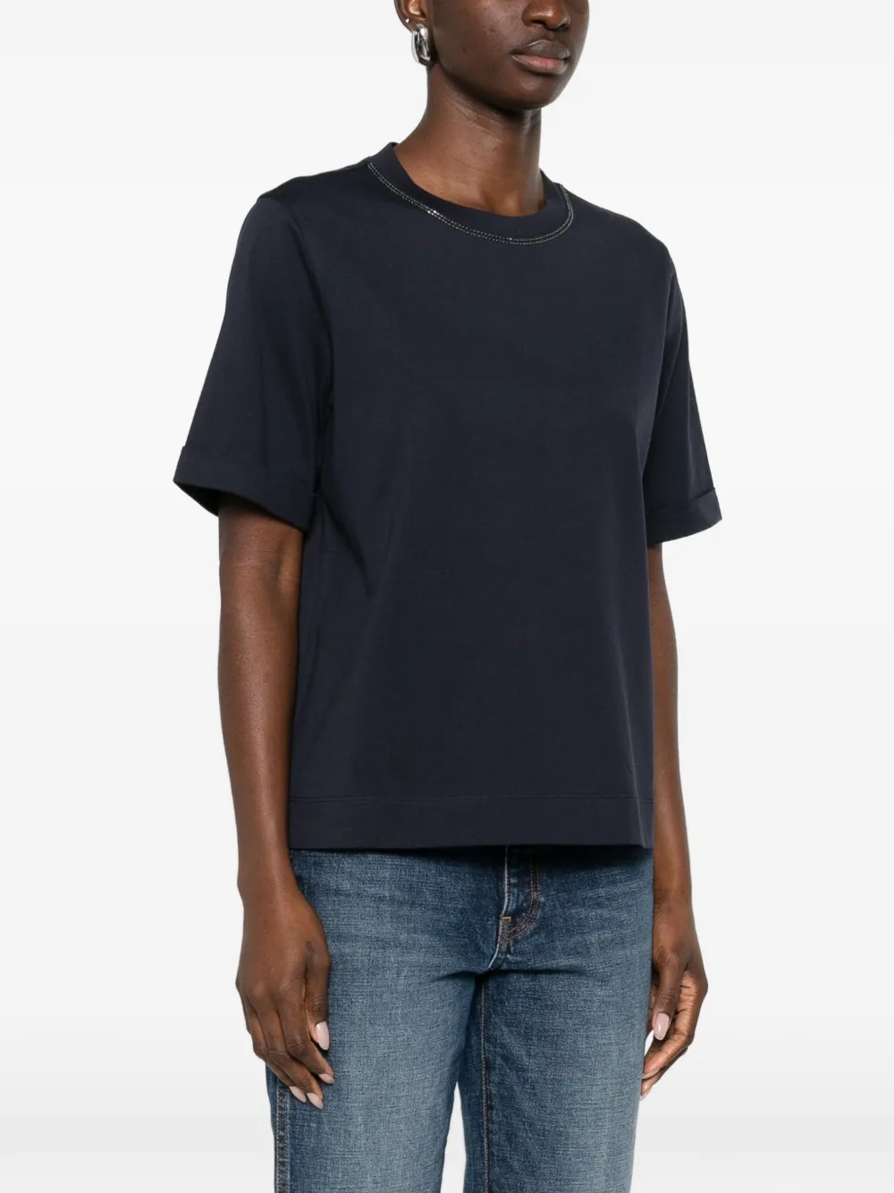 Brunello Cucinelli Verfraaid T-shirt met ronde hals Zwart