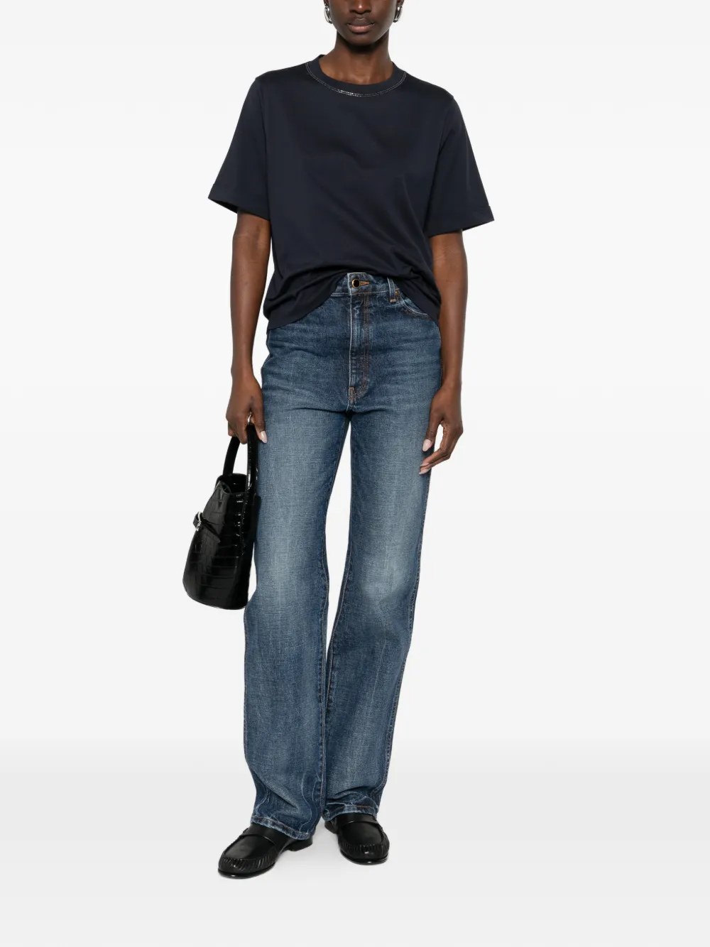 Brunello Cucinelli Verfraaid T-shirt met ronde hals Zwart