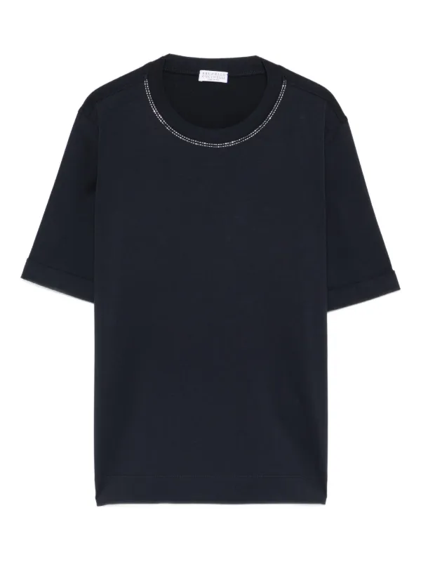Brunello Cucinelli Cotton Jersey T-shirt with Shiny Trims in Black