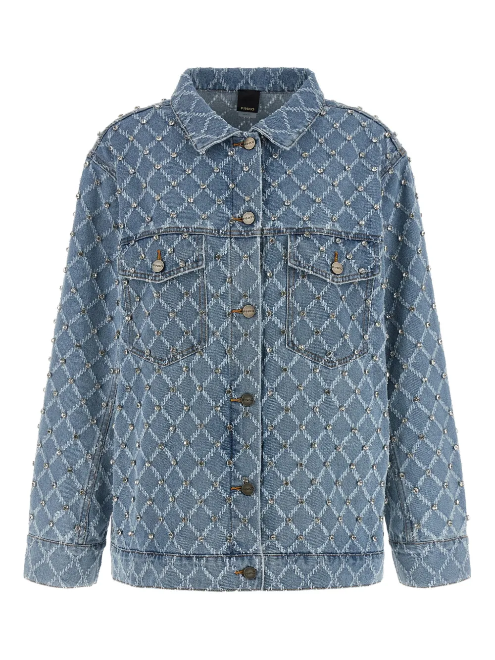 PINKO Pifferaio jacquard crystal denim overshirt - Blu