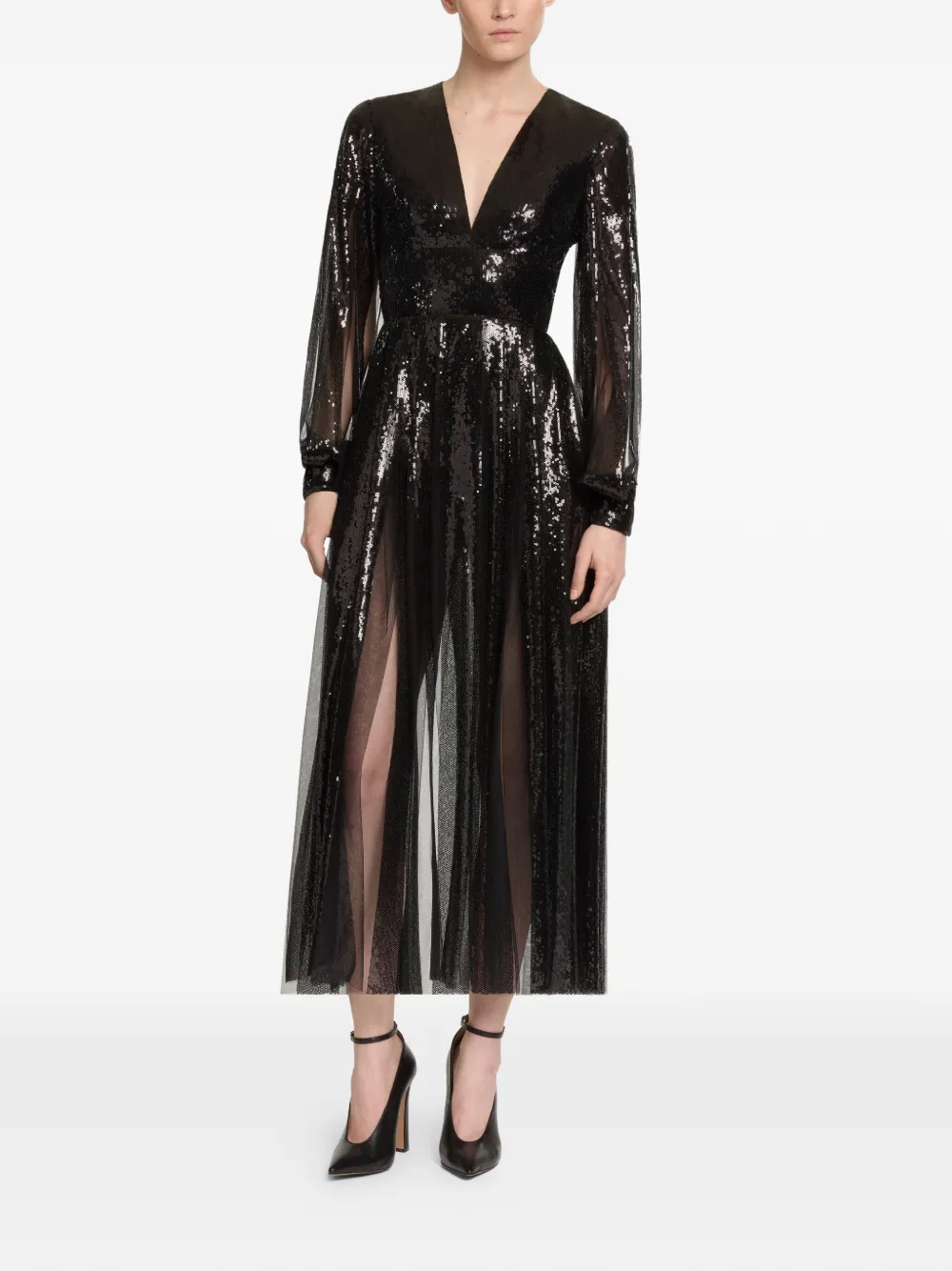Elie Saab Midi-jurk verfraaid met pailletten Zwart