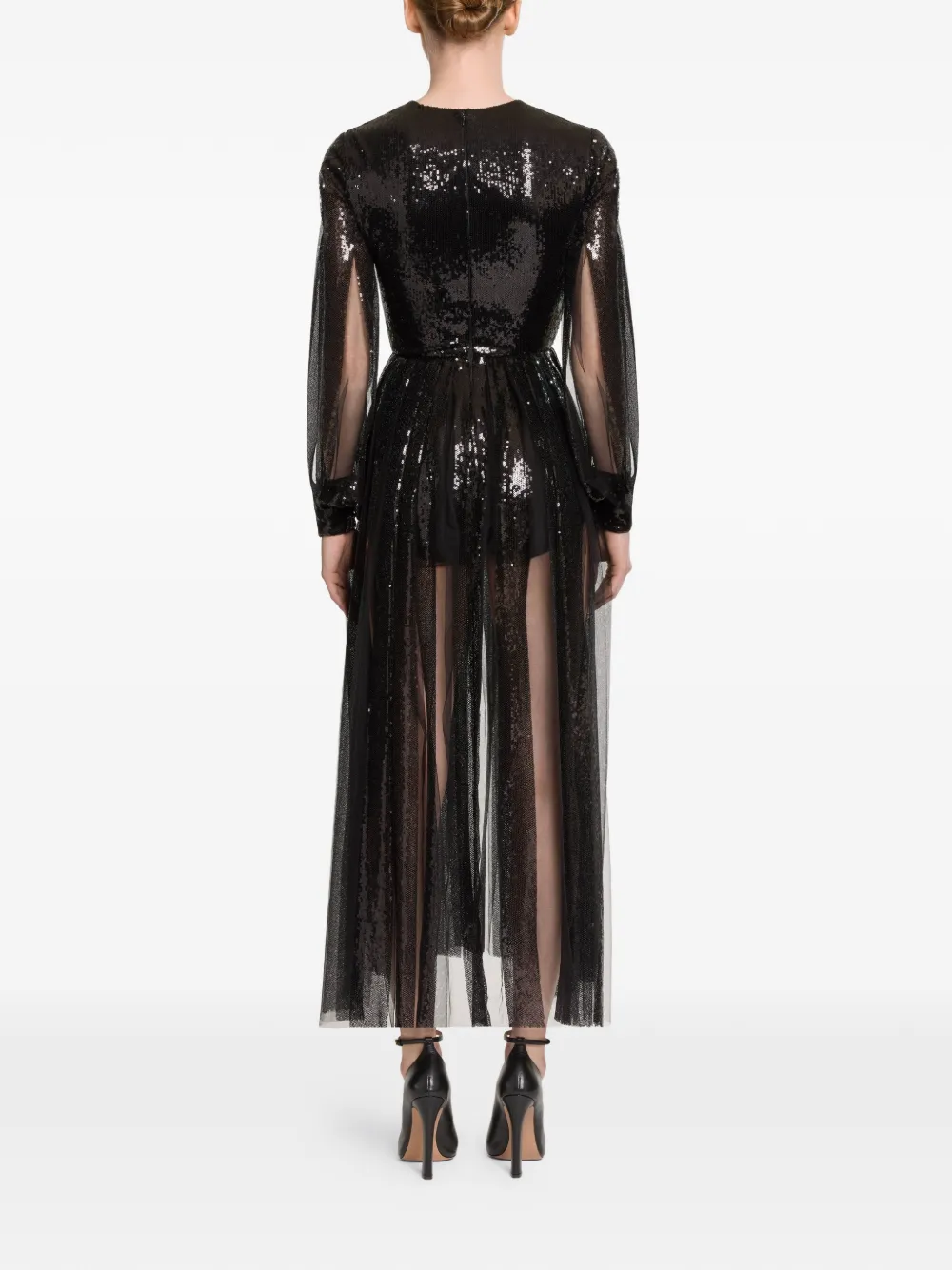Elie Saab Midi-jurk verfraaid met pailletten Zwart