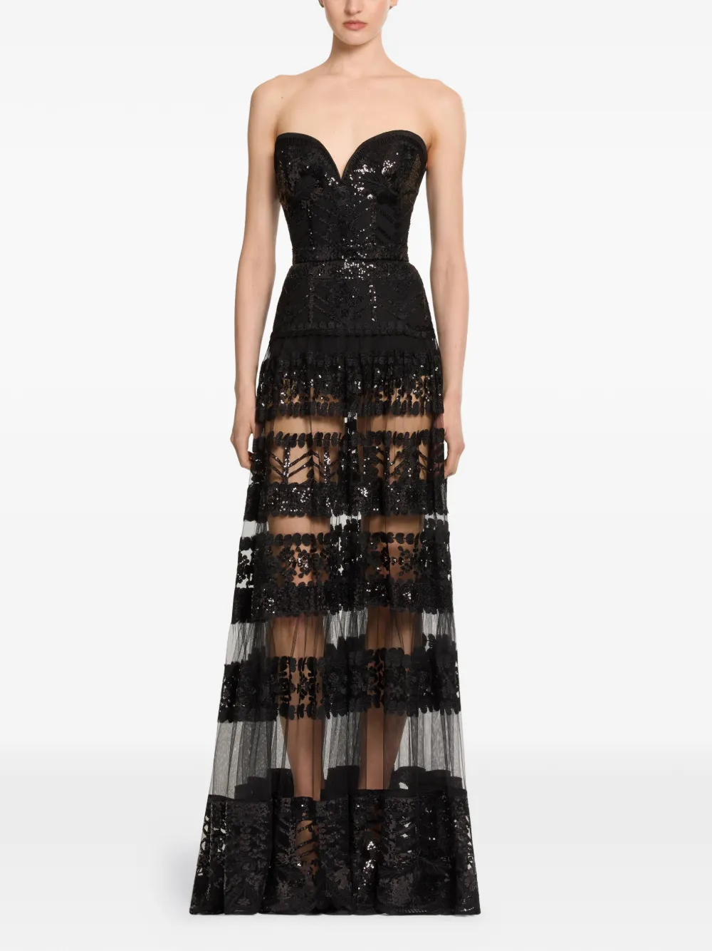 Elie Saab Maxi-jurk verfraaid met pailletten Zwart