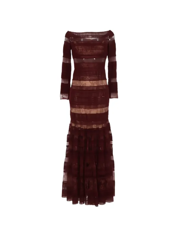 Elie Saab Lace long-sleeved Maxi Dress | Red | FARFETCH ID