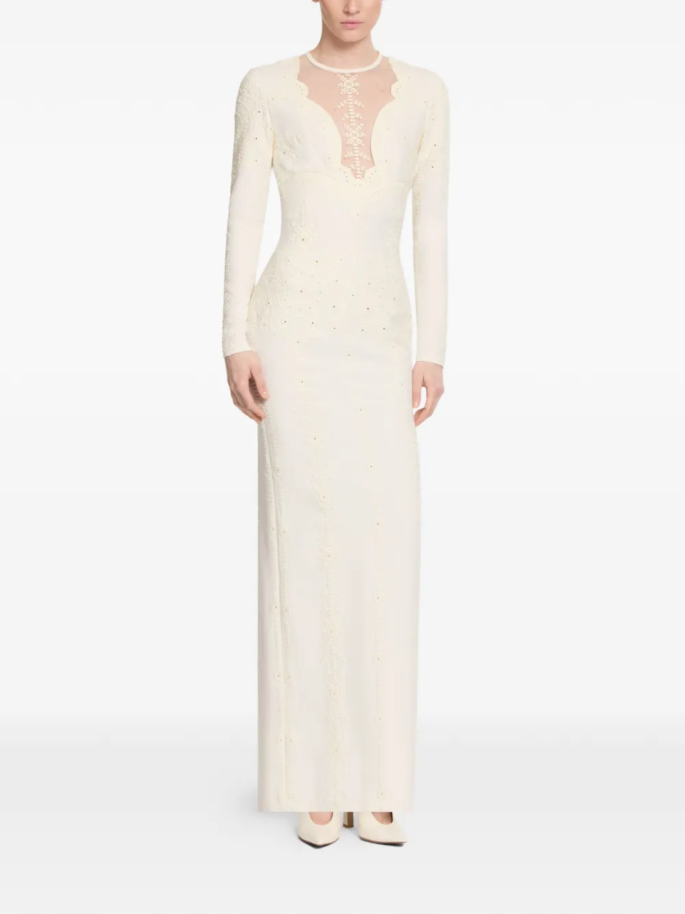 Elie Saab Maxi-jurk met lange mouwen Beige