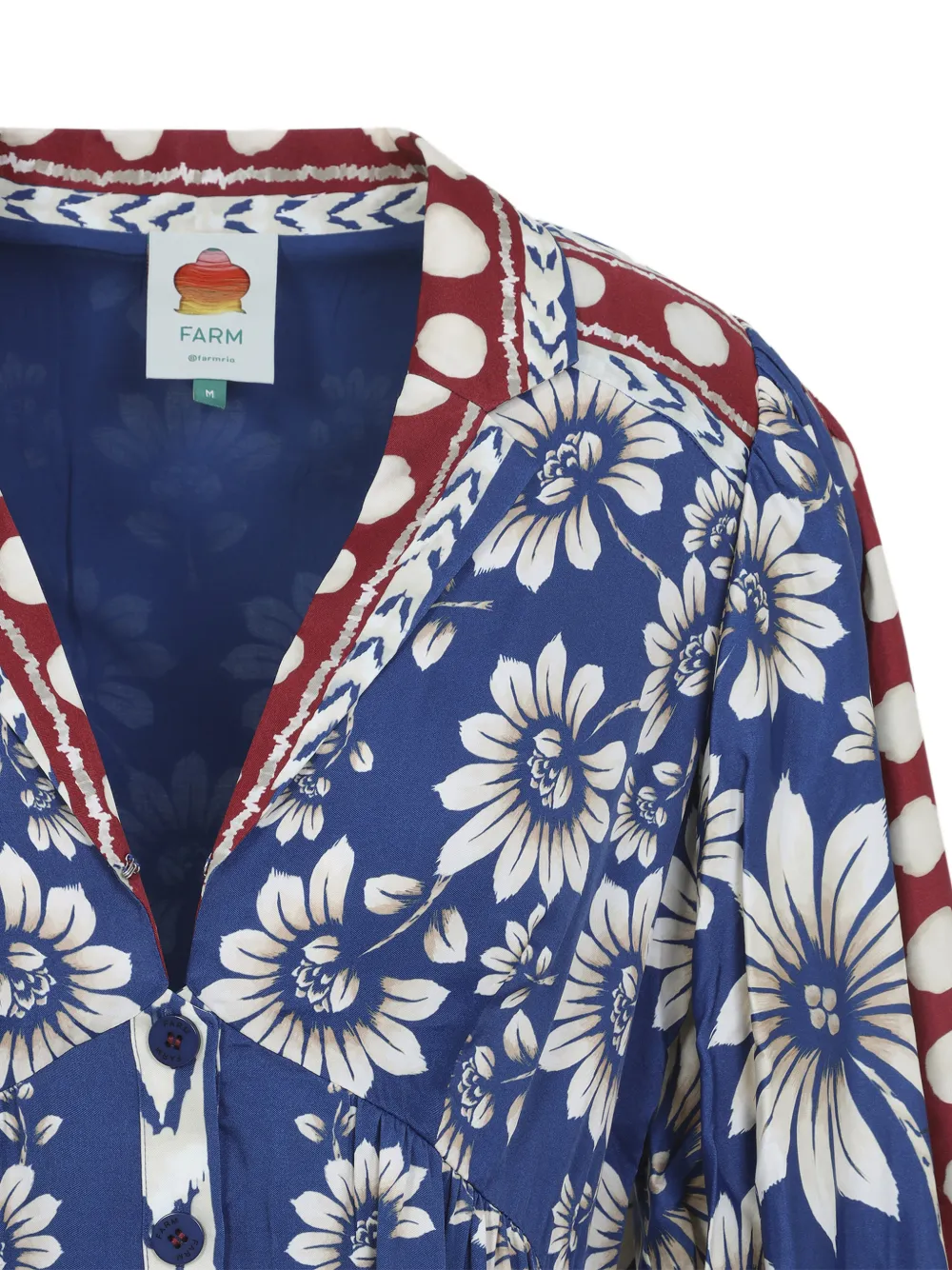 FARM Rio Jurk met knoop en bloemenprint Blauw